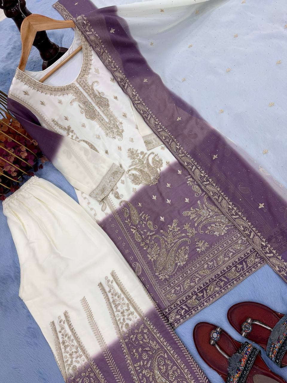 Attractive Designer Star Georgette Kurta Palazzo With Dupatta For Women