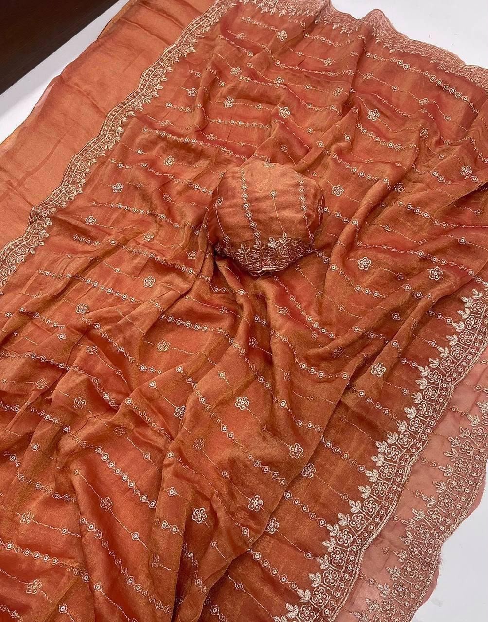NC Moss Gold Shine Saree Designer Multi Sequence Embroidery Work Running Blouse