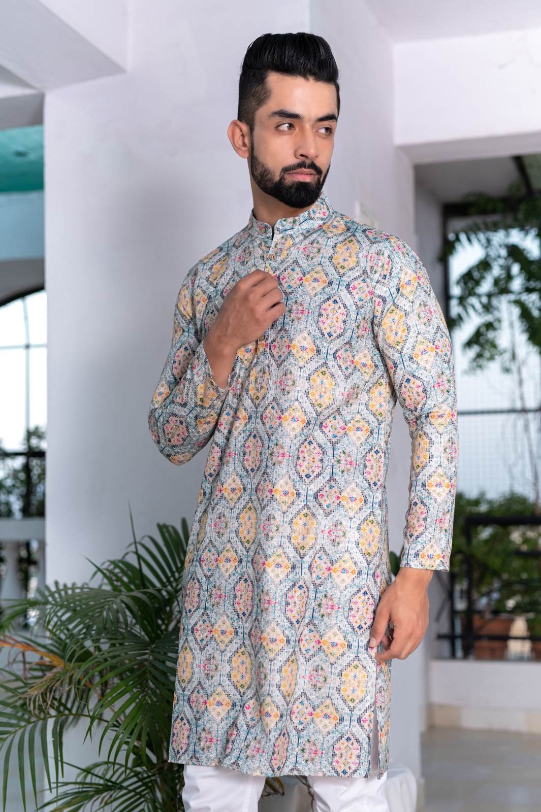 Men’s Ethical Printed Mulberry Kurta – Perfect for Casual Wear