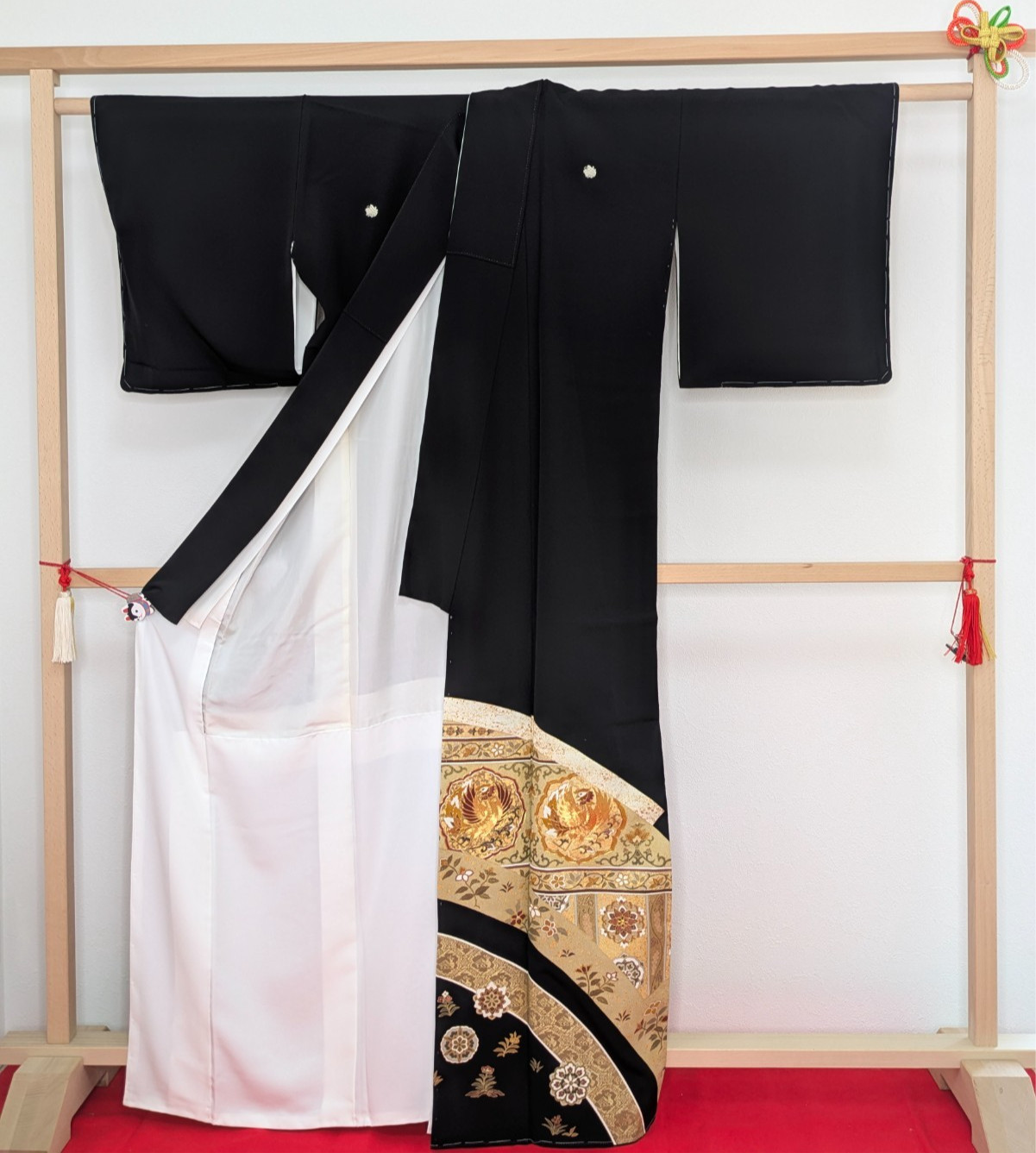 Authentic Japan Kimono Silk Black Tomesode Gold Phoenix Embroidery Textile Art