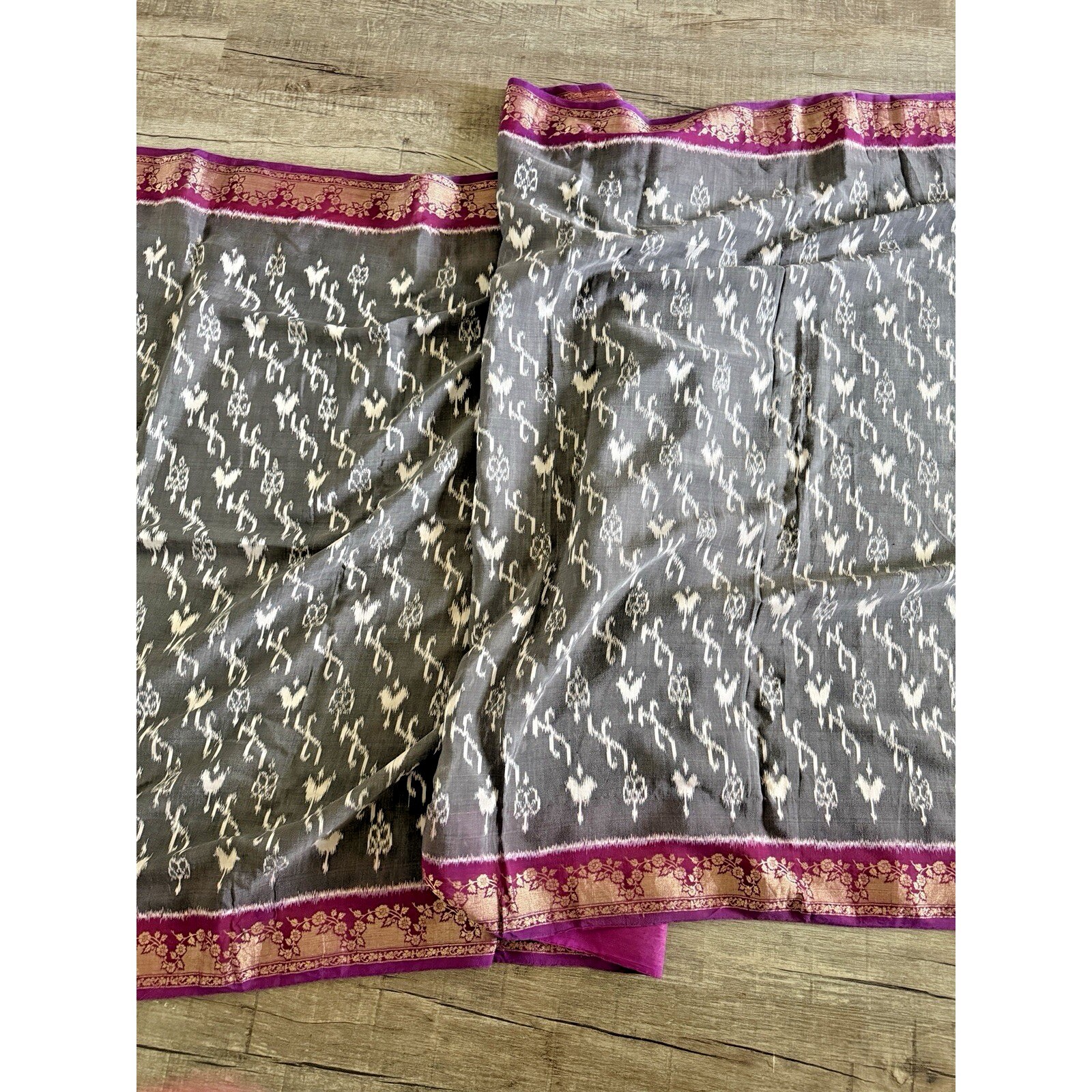 Indian WOMENS PRE-OWNED VINTAGE Gray/PURPLE TUSSAR SILK SAREE SARI FABRIC/CRAFTS