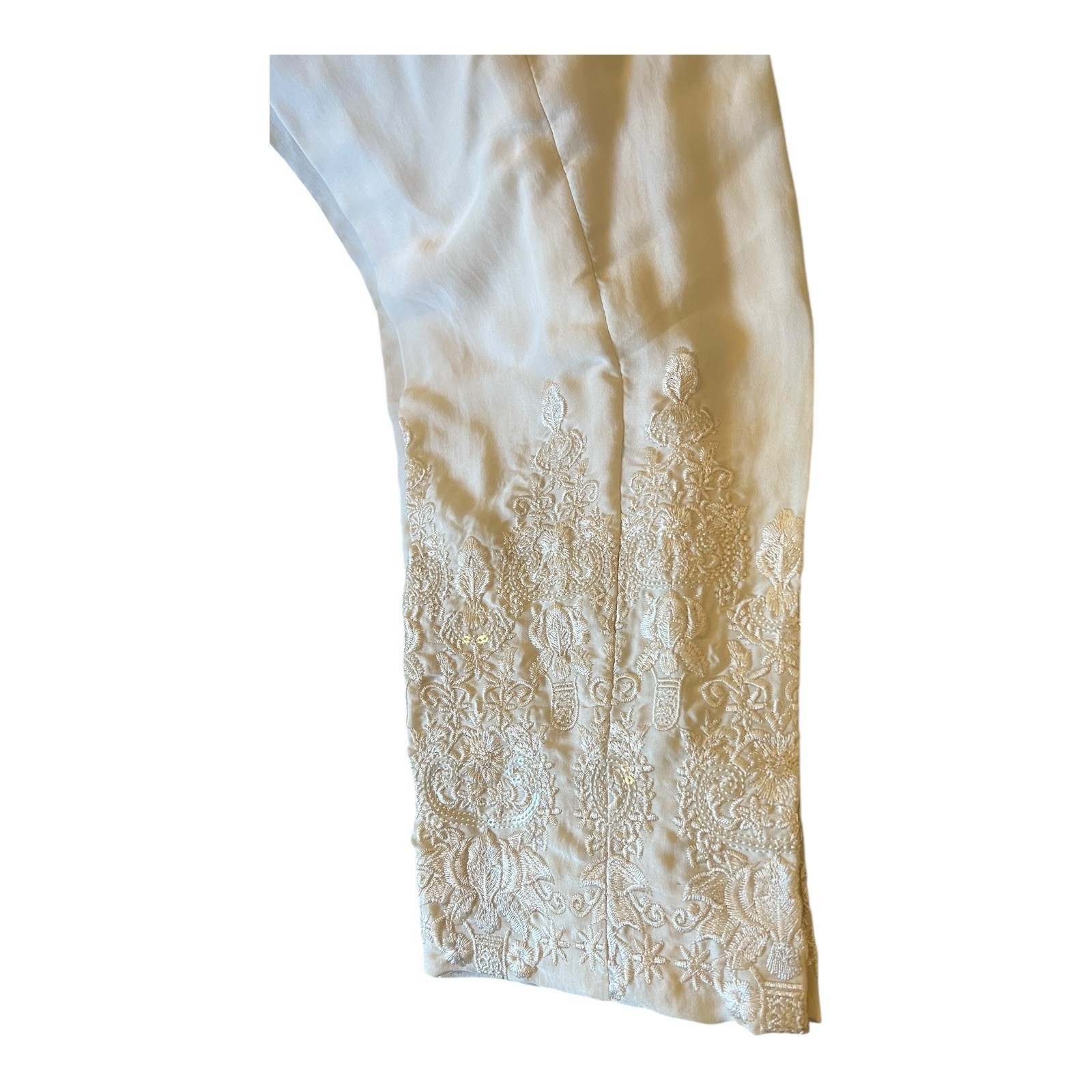 Embroidered Sequin Pakistani Indian Pants CREAM WHITE Ivory Culottes Faux Silk