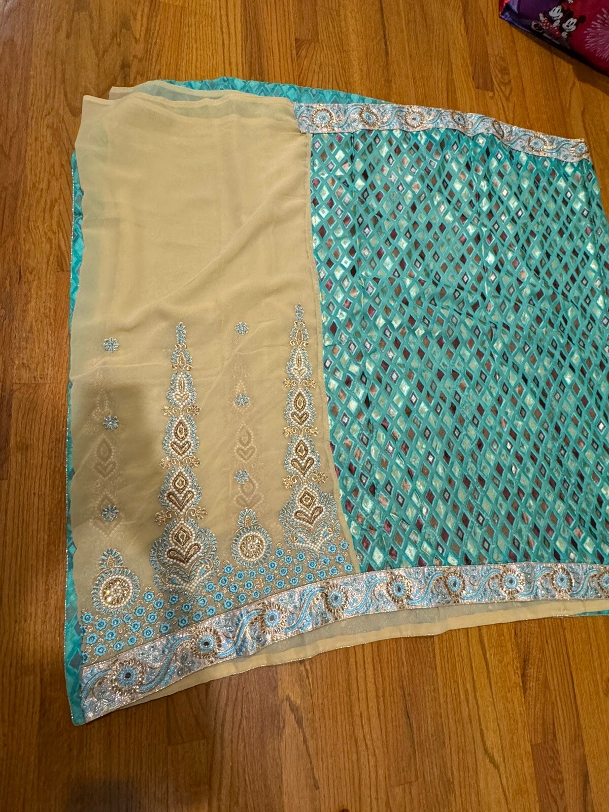 Indian Saree Sea Green And Beige