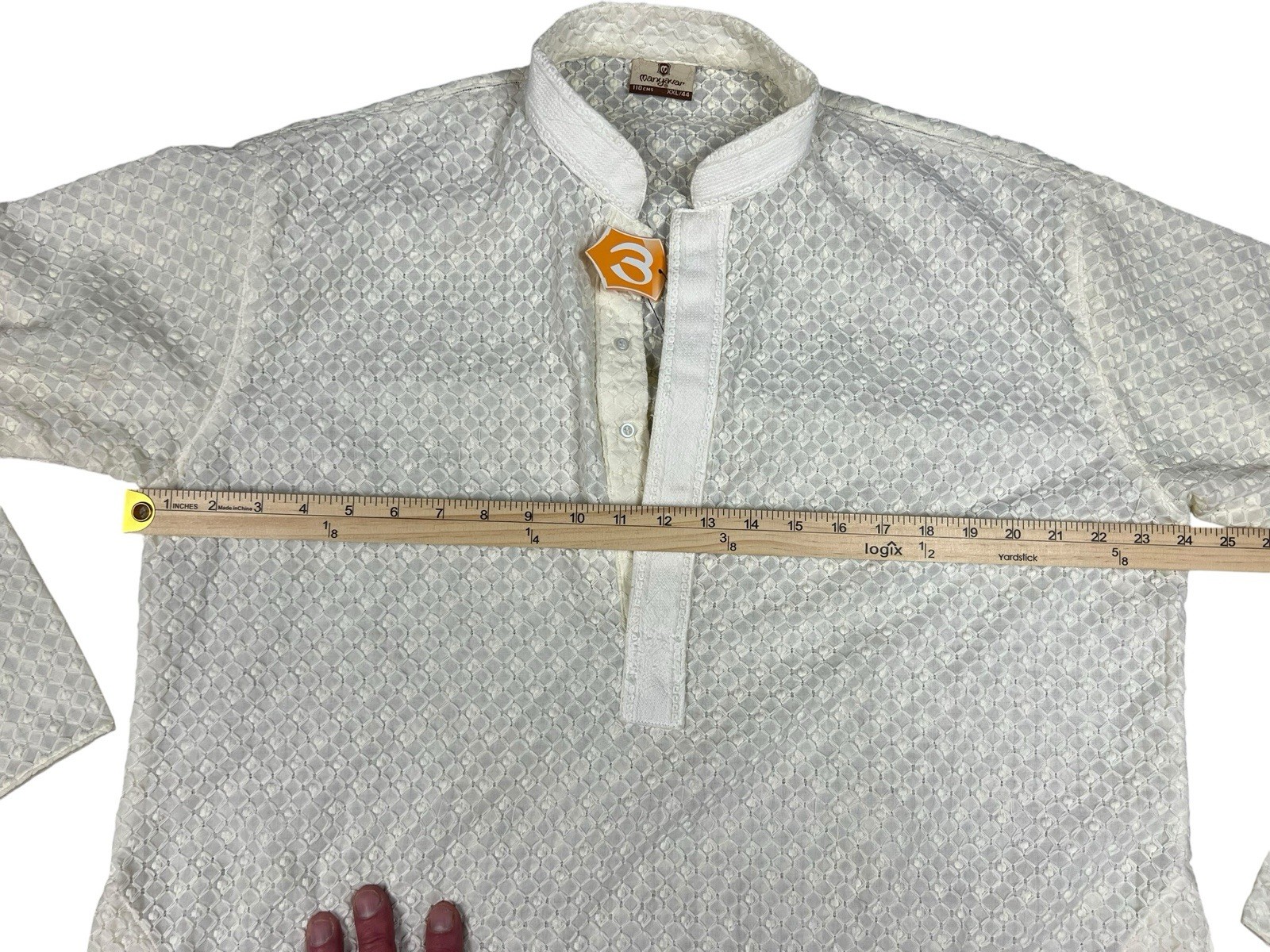Manyavar Kurta Men’s XXL 44 White Embroidered Long Sleeve Traditional India NWT
