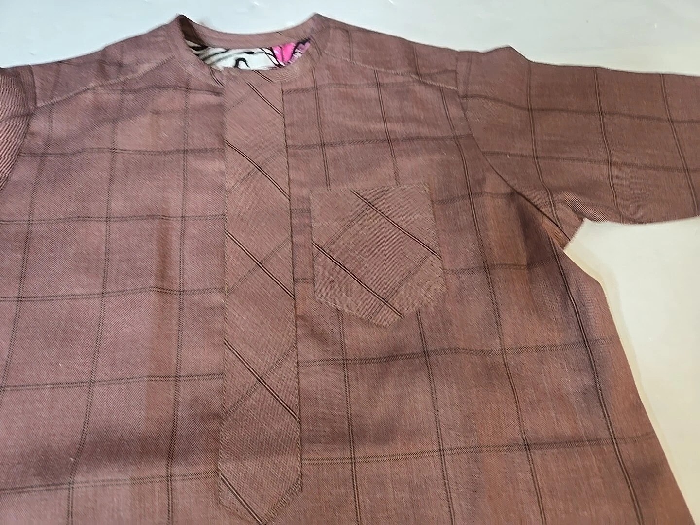 Sz Medium Kurta Tunic Top Brown Plaid Youth Boy’s NEW