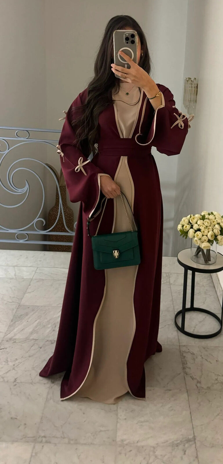 Muslim Eid Gown Modest Abaya Women Bow Batwing Sleeve Kaftan Dress Waist Robe