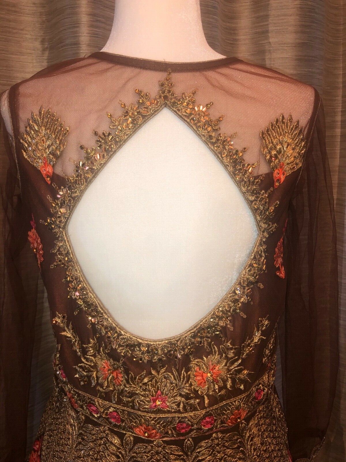 Indian Bridal Wear Sharara, Heavily Embroidered Peach and Brown Sharara. 