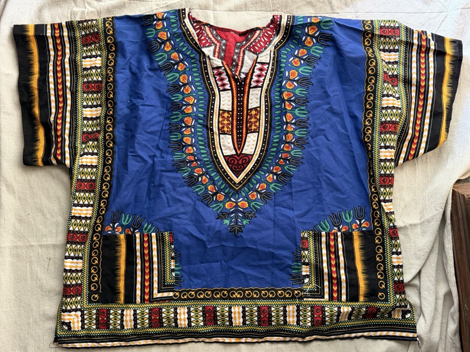 Blue Traditional African Print Dashiki Tunic Shirt ~ 2XL