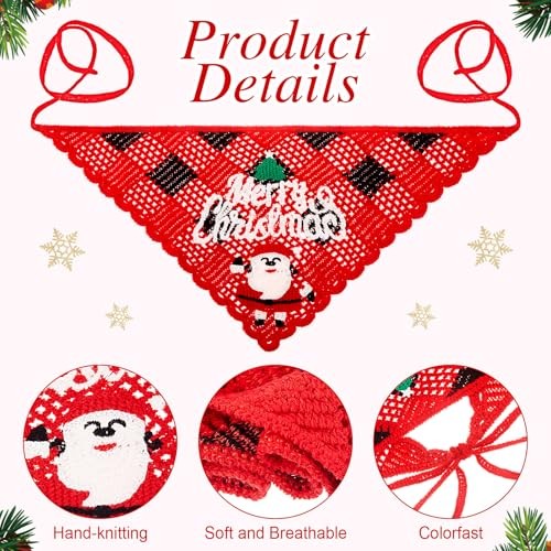 3 Pcs Christmas Crochet Headbands Bandana for Women Cotton Santa Claus Style