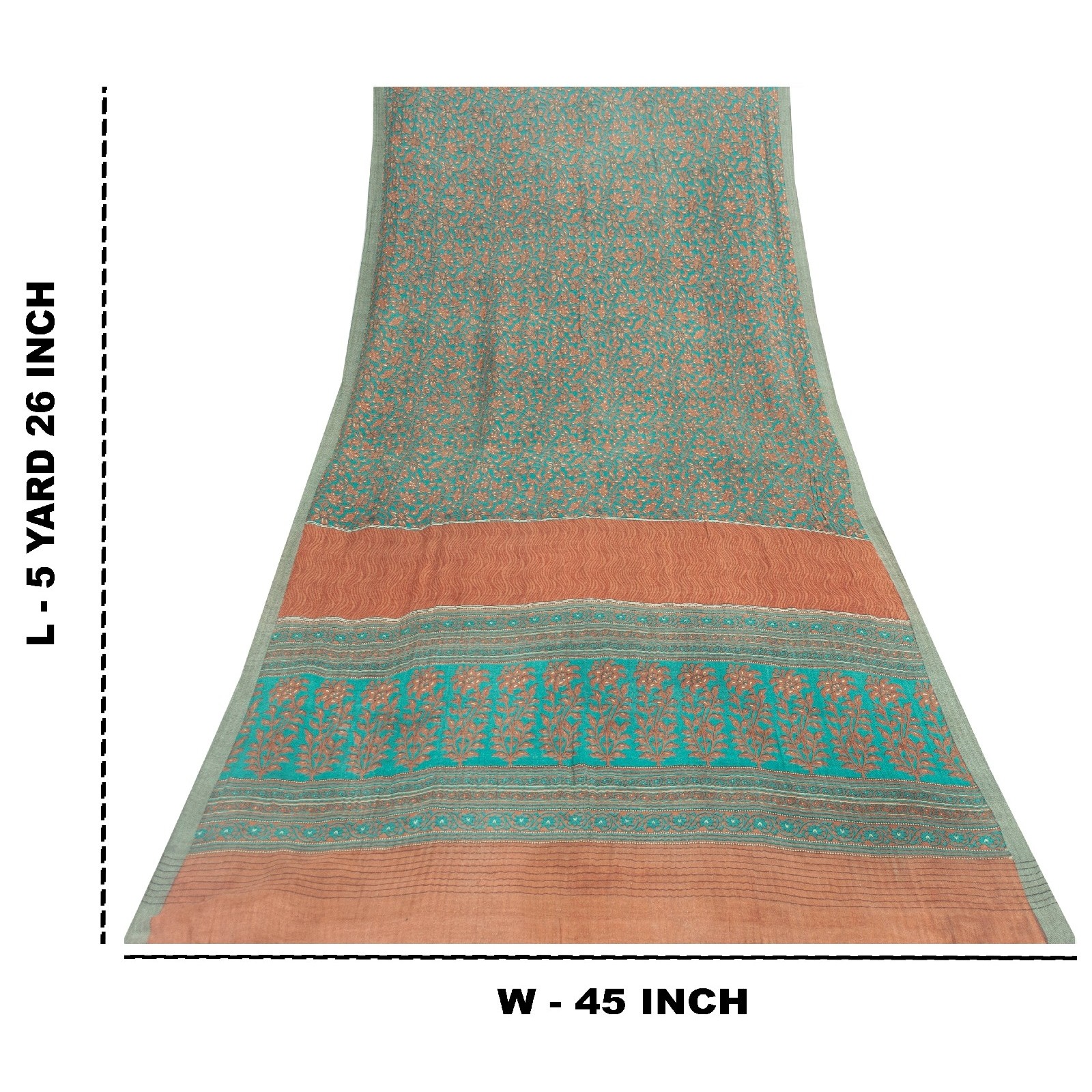 Sanskriti Vintage Green Sarees Pure Woolen Floral Printed 5+Yd Women Winter Sari
