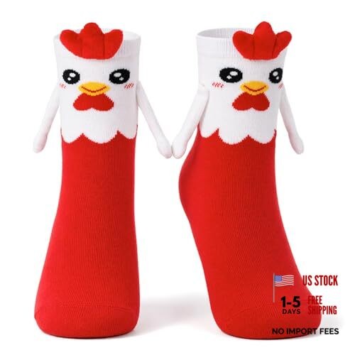 Magnetic Holding Hands Socks – Funny Chicken Animal Socks for One Size Red
