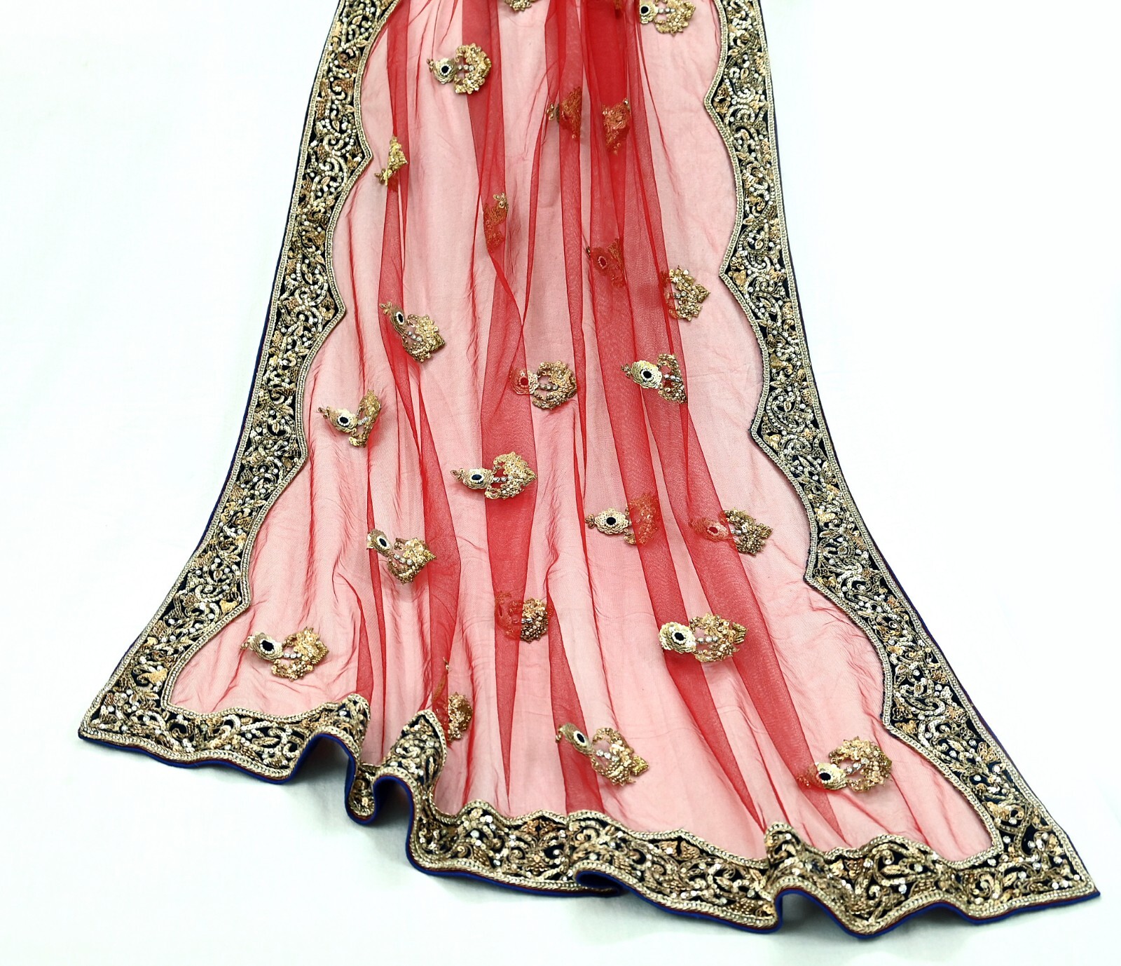 Indian Heavy Red Net Hand Embroidered Designer Anamika Khanna Lehenga 3pcs Set