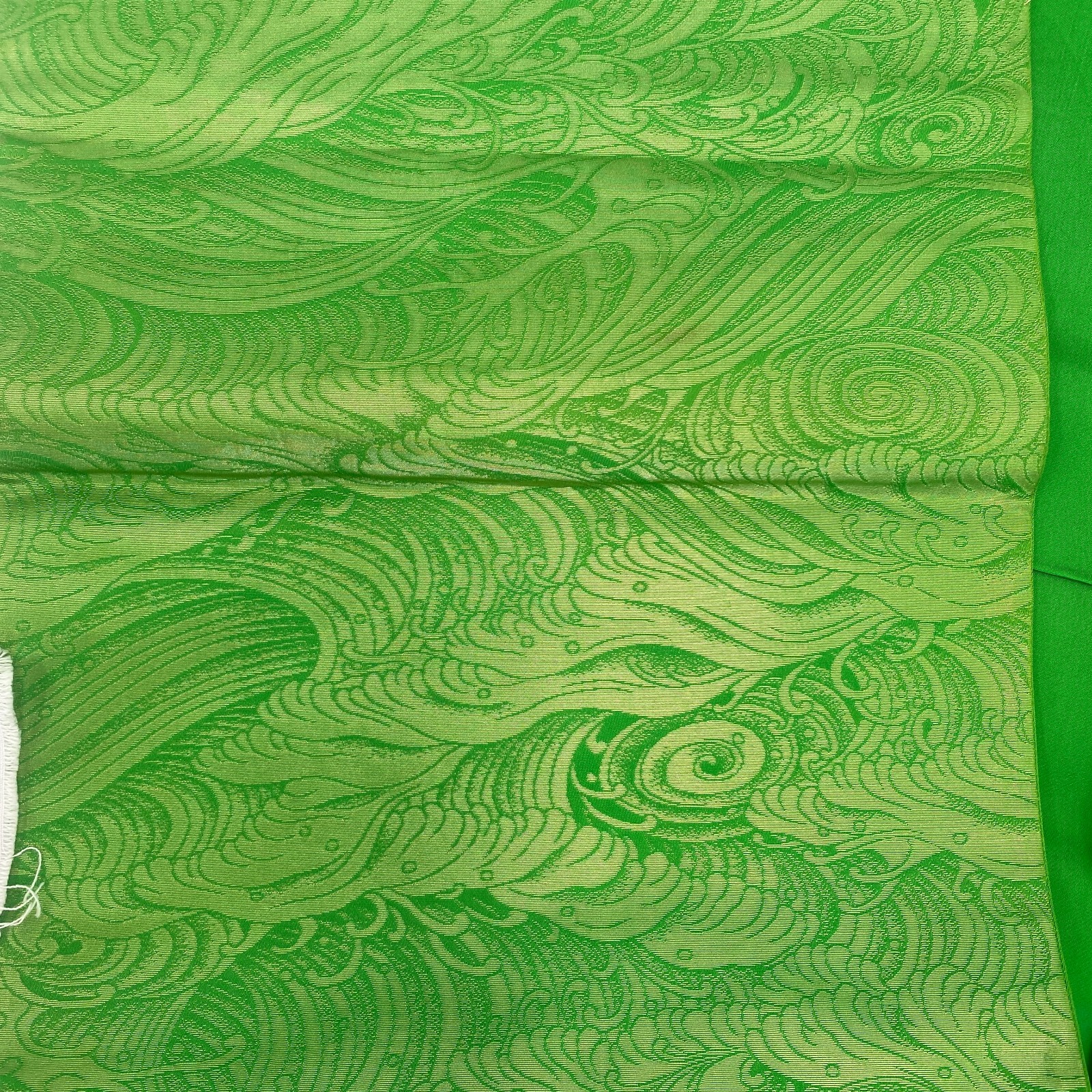 Japanese Vintage Kimono Fukuro Obi Silk Green Traditional Authentic 163 x 12 in