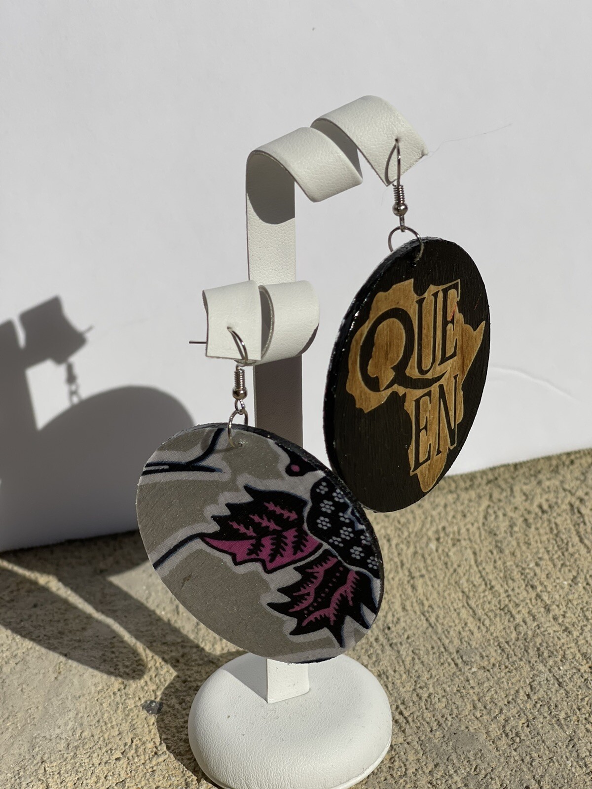 African Print Two Sided Wooden Earring African Queen Black Earrings
