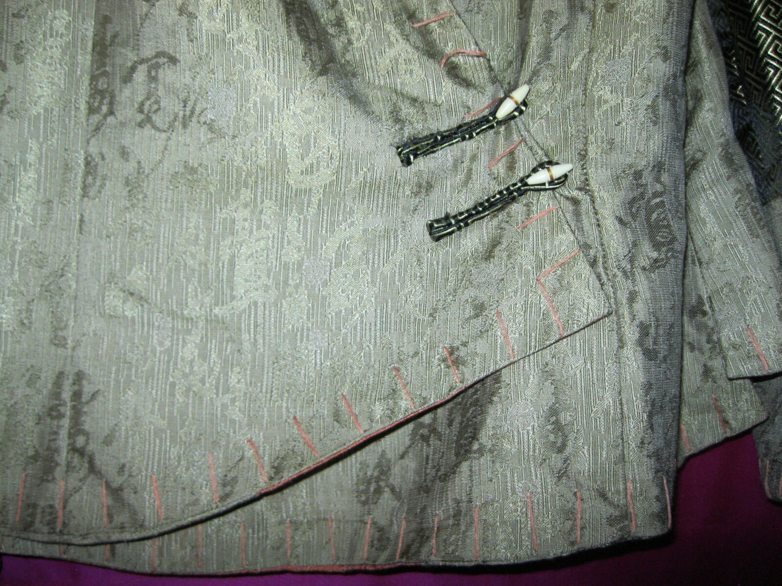 SILVER DRAGON LABEL, SILK/POLY JACKET SZ.XS/S, NEW GREEN/ORANGE, LINED