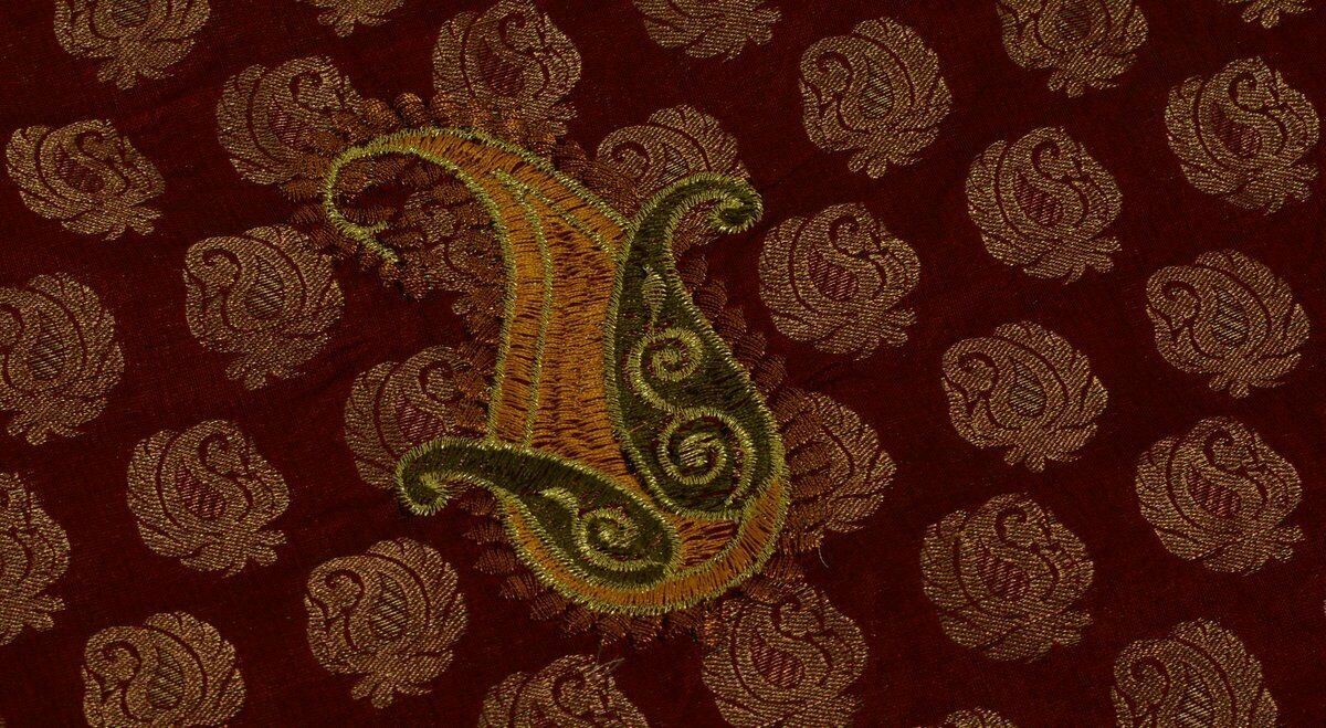 Indian Saree Embroidered Banarasi Chanderi Patch Work Brocade Border Sari Maroon