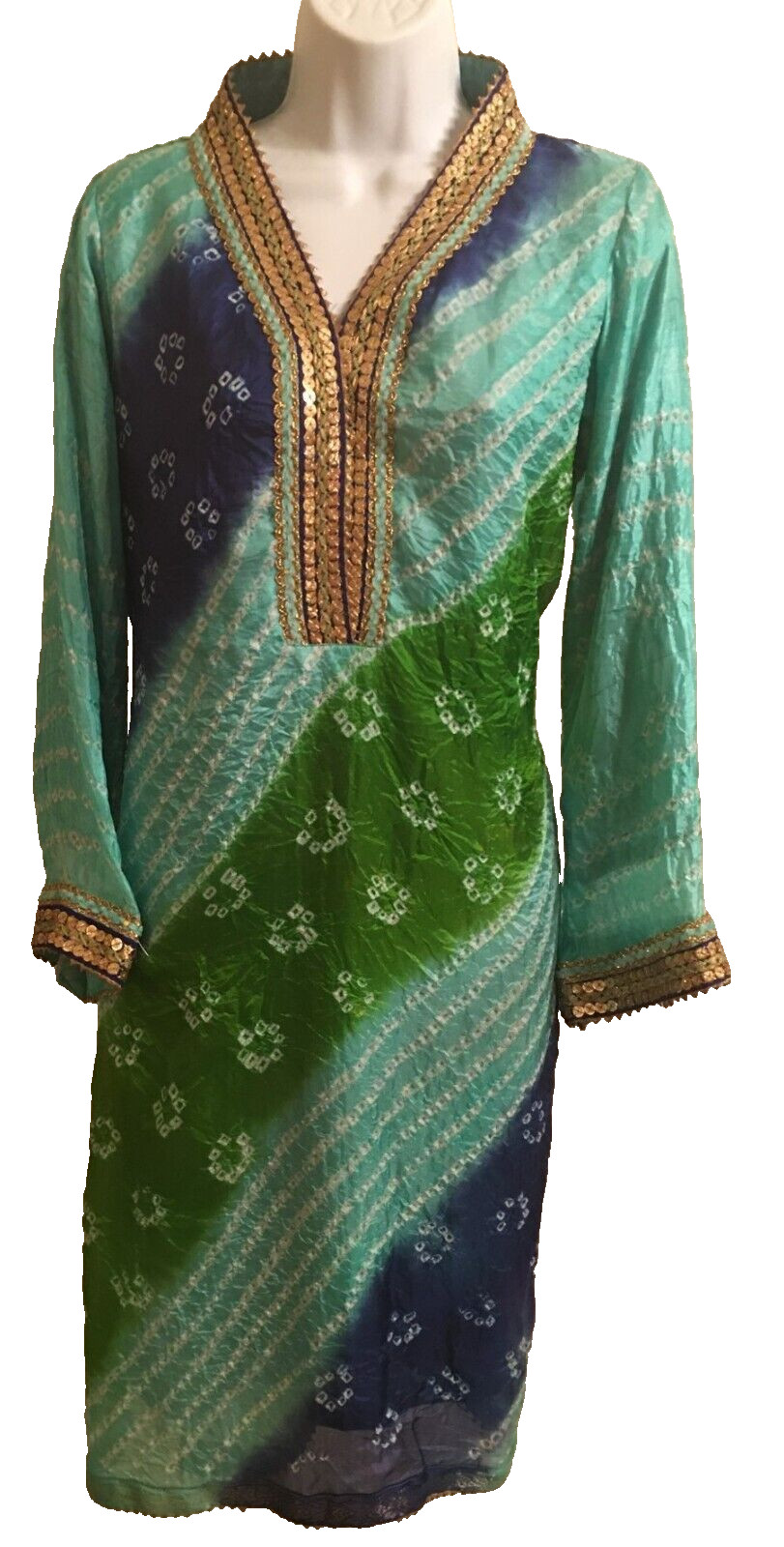 Ladies NEW Silk chunri Tie & dye Kurti tunic kurta for mehndi dholki Mayoun sz M