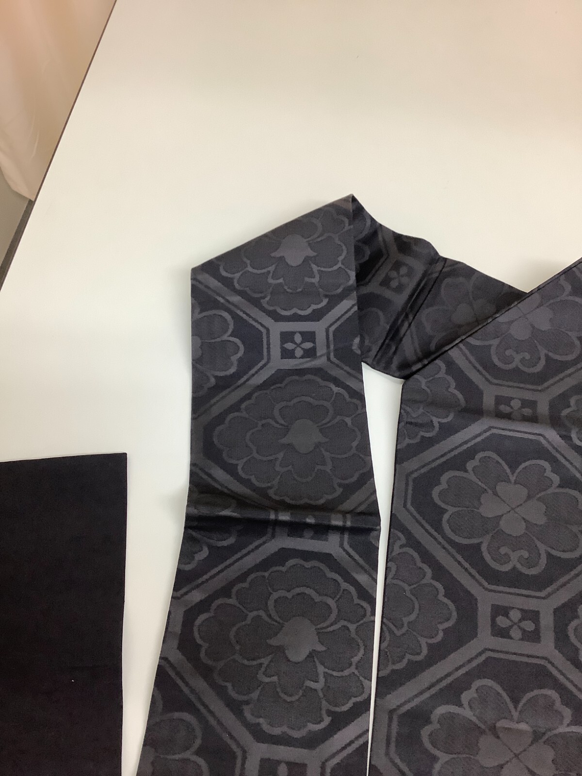 Japanese Vintage Kimono Nagoya silk Obi black rhombus tradition 138.5×11.8inch
