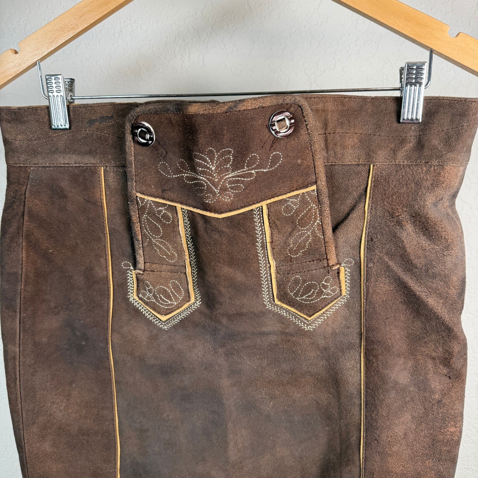 Authentic Suede Lederhosen Skirt Brown Embroidered Festival Oktoberfest Women