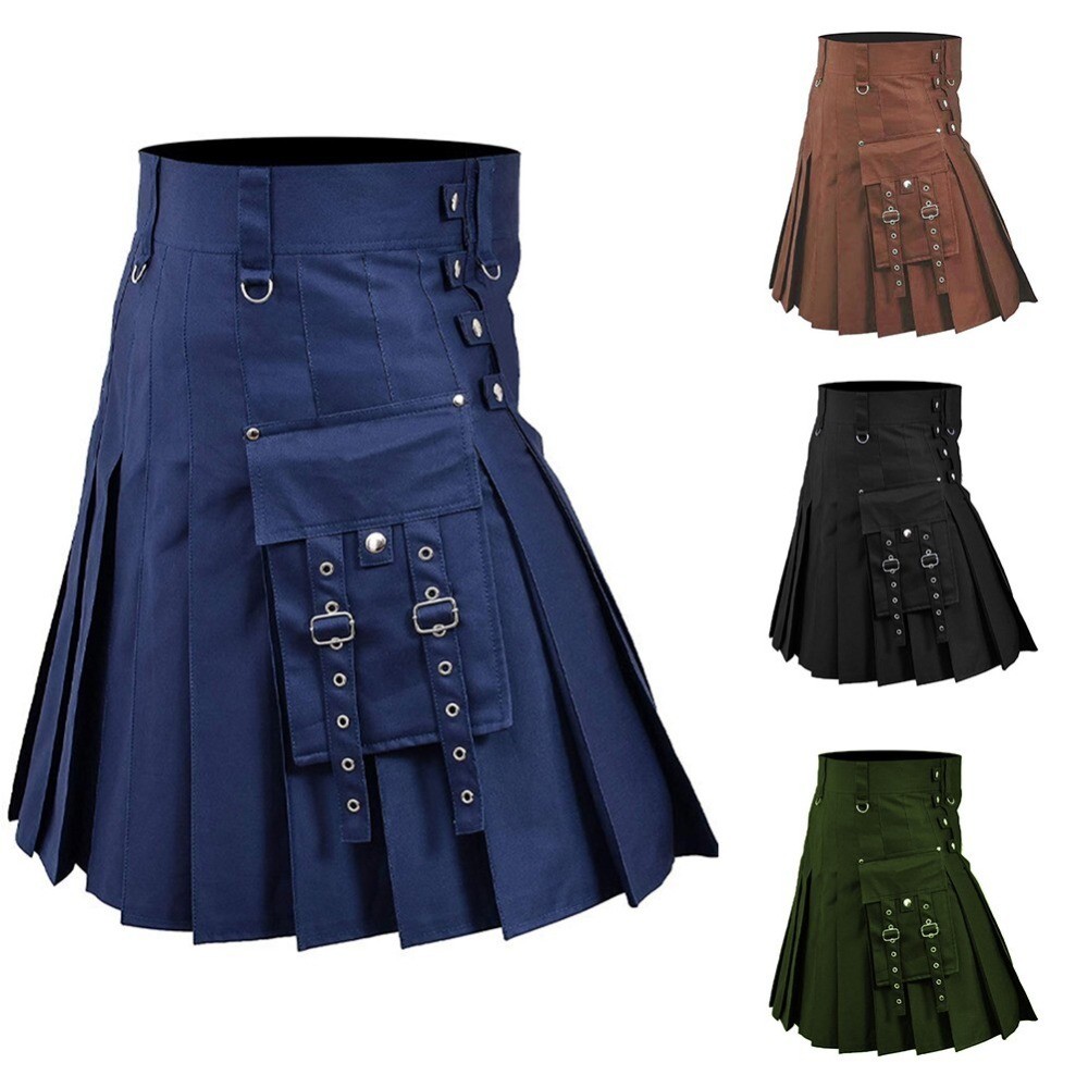 Medieval Skirt Solid Color Scottish Festival Men Kilt Traditional Highland Dress