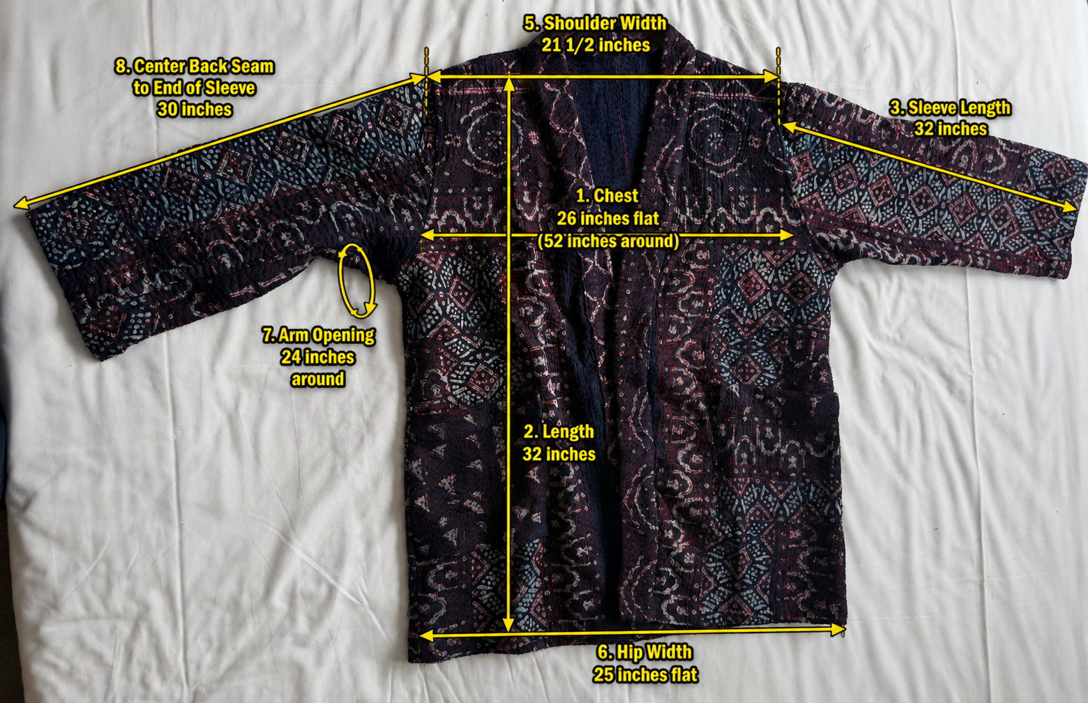 Indigo Quilted Kimono Jacket | Boho Cotton Coat | Handmade Kantha Style Layering