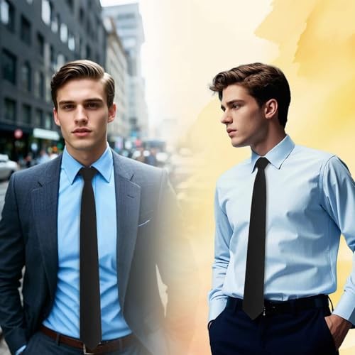 Cotton Tie 2.56” Skinny Ties for Men, Solid Color Neckties for Deep Black
