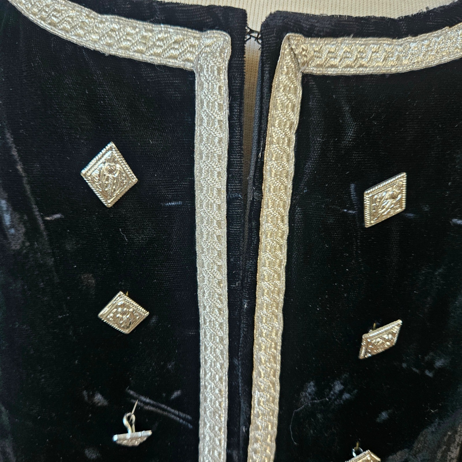 Black Velvet Scottish Highland Dance Vest Silver Trim Bodice Womens Medium