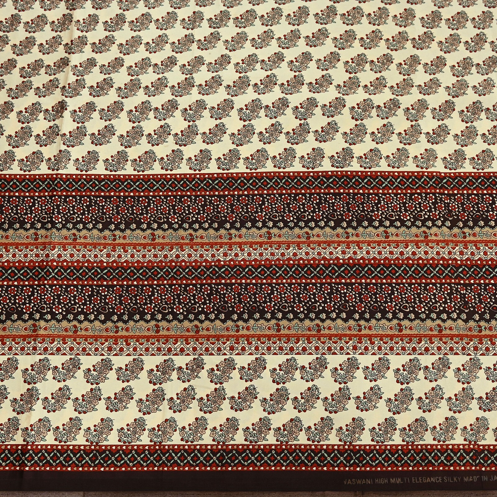 Indian Vintage Saree Beige Satin Printed Sari 5yd Sewing Floral Soft Craft Fabri
