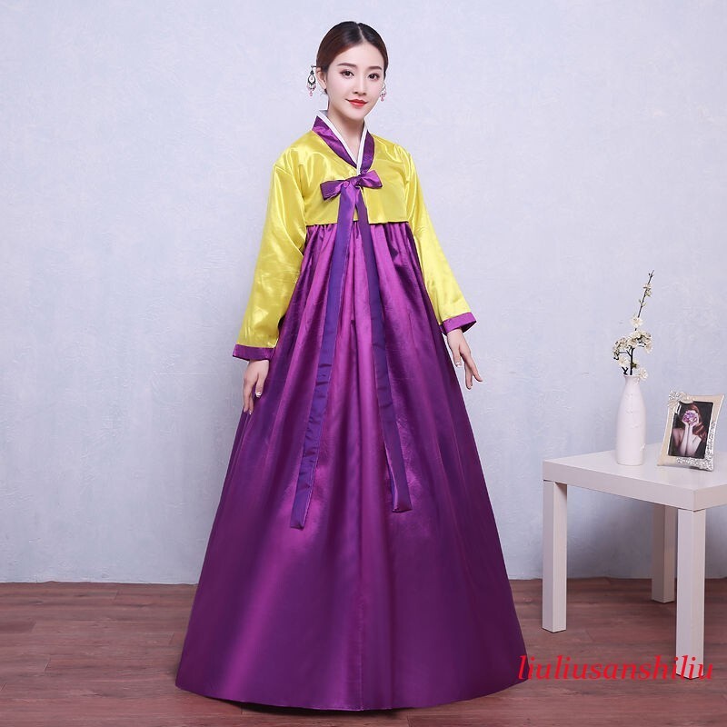 Ethnic Korean Hanbok Modern Women Asian Folk Stage Dance Performance Costume