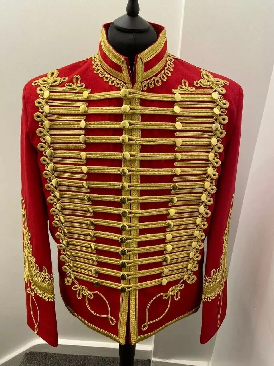 Men’s Red Napoleonic Hussar Jacket – Military Tunic Pelisse Style Jacket
