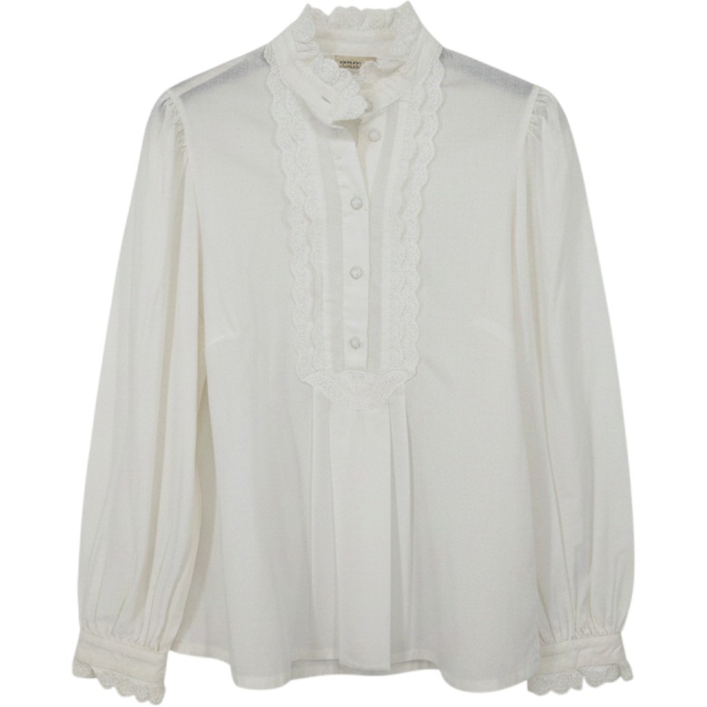 Hammerschmid Vintage Blouse Womens 36 US 8 White Lace High Neck Long Sleeve