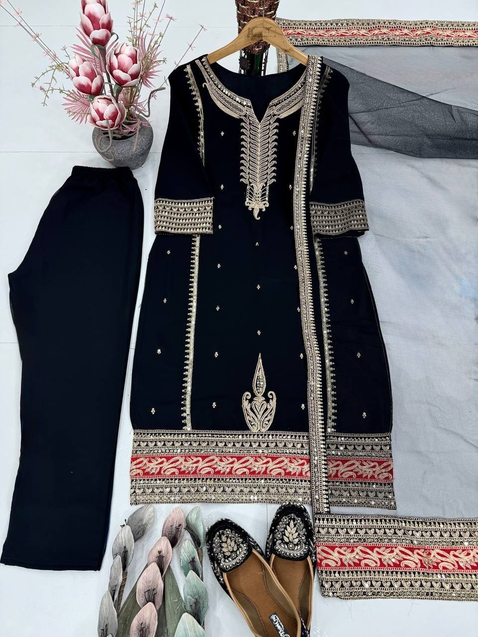New Presenting Faux Georgette Black Salwar Kameez With Dupatta For Ethnic Wear