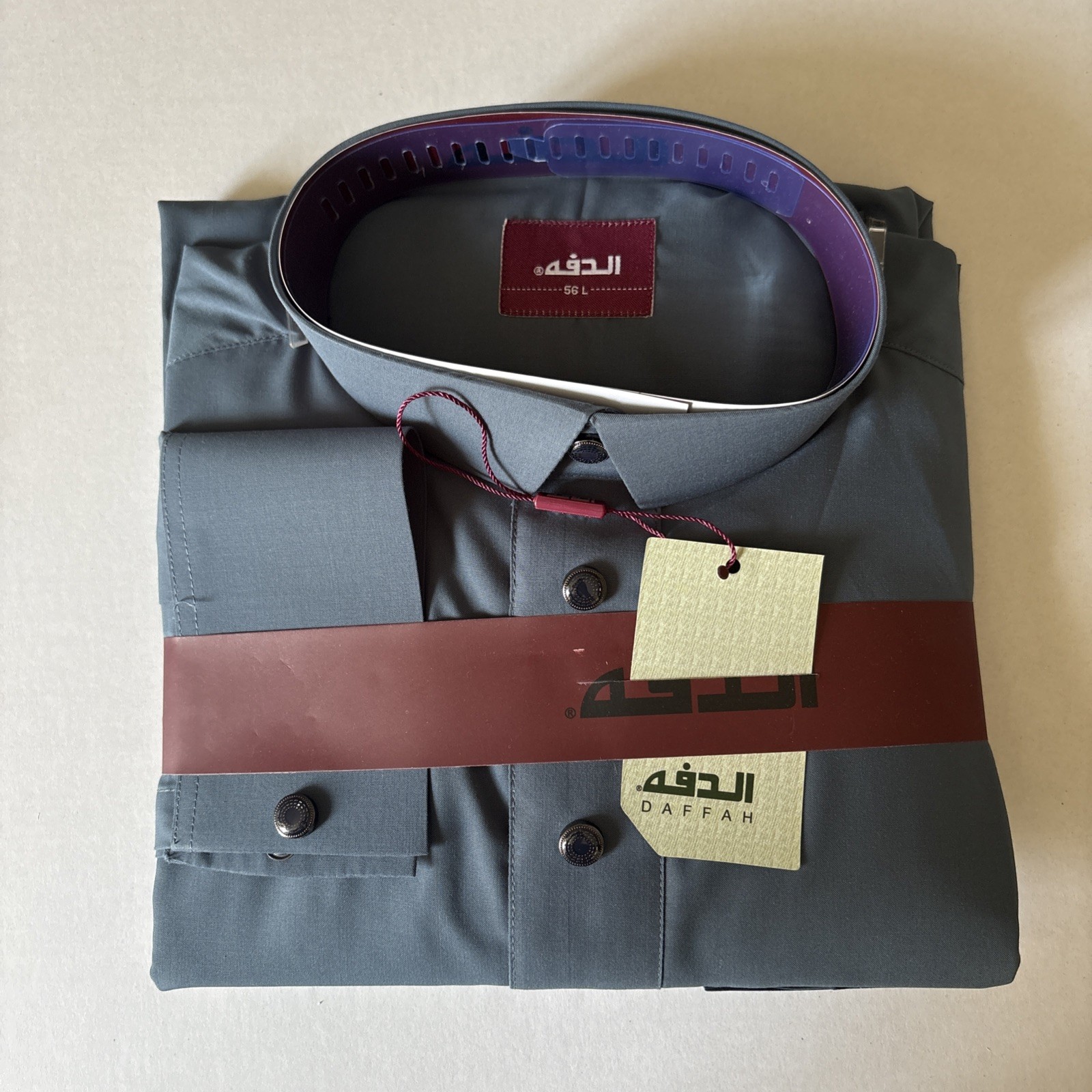 MEN Size 56L DAFFAH High Quality ALL SEASON Thobe CUFF SLEEVE SHIRT COLAR