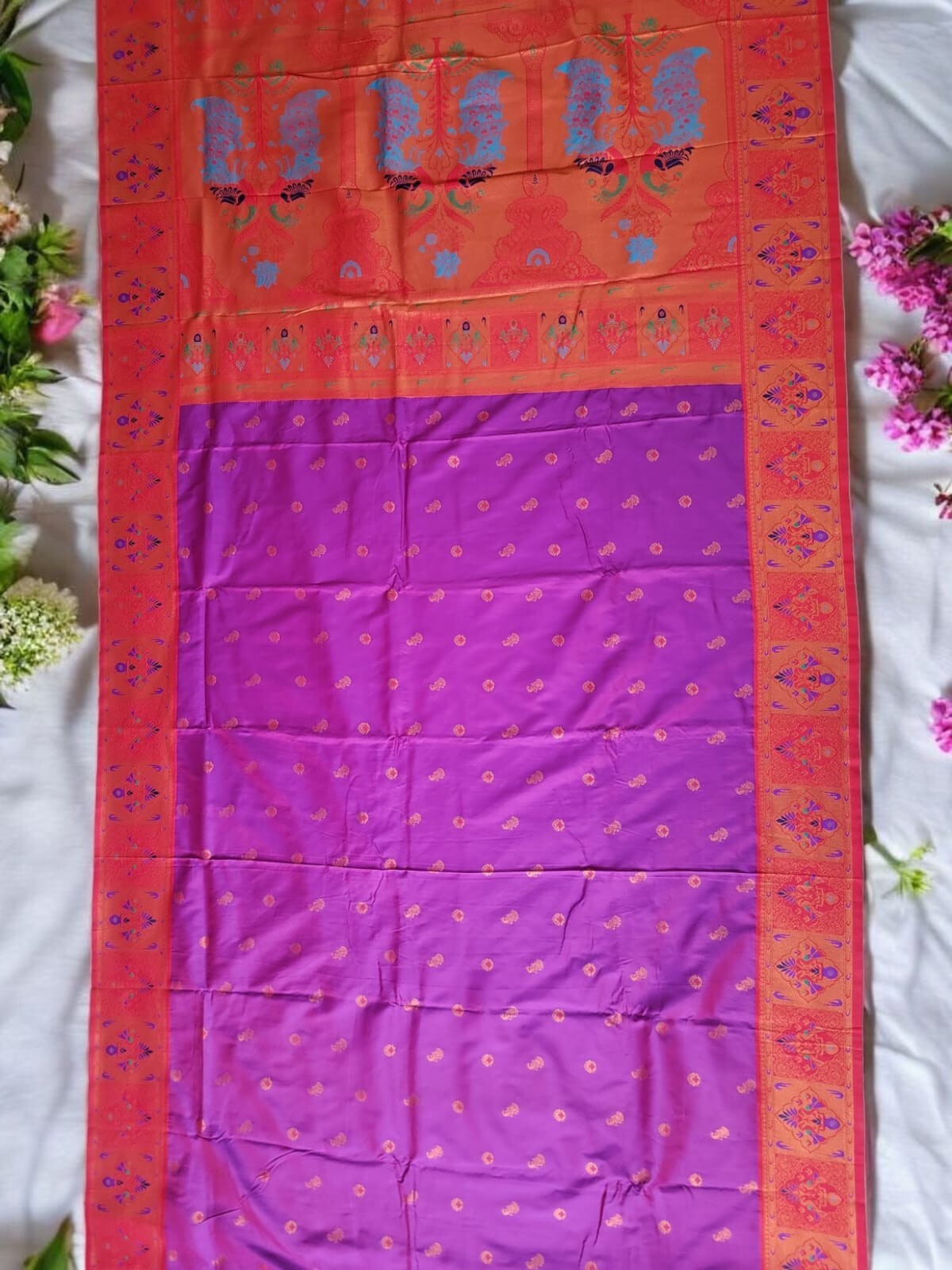 Indian Traditional Designer Paithani Silk Saree,Zari Meenakari Weaving Saree