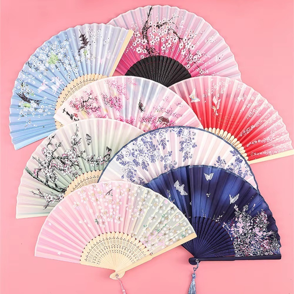 Japanese Hand Fan – Silk & Wood | Cherry Blossom Design | 21cm