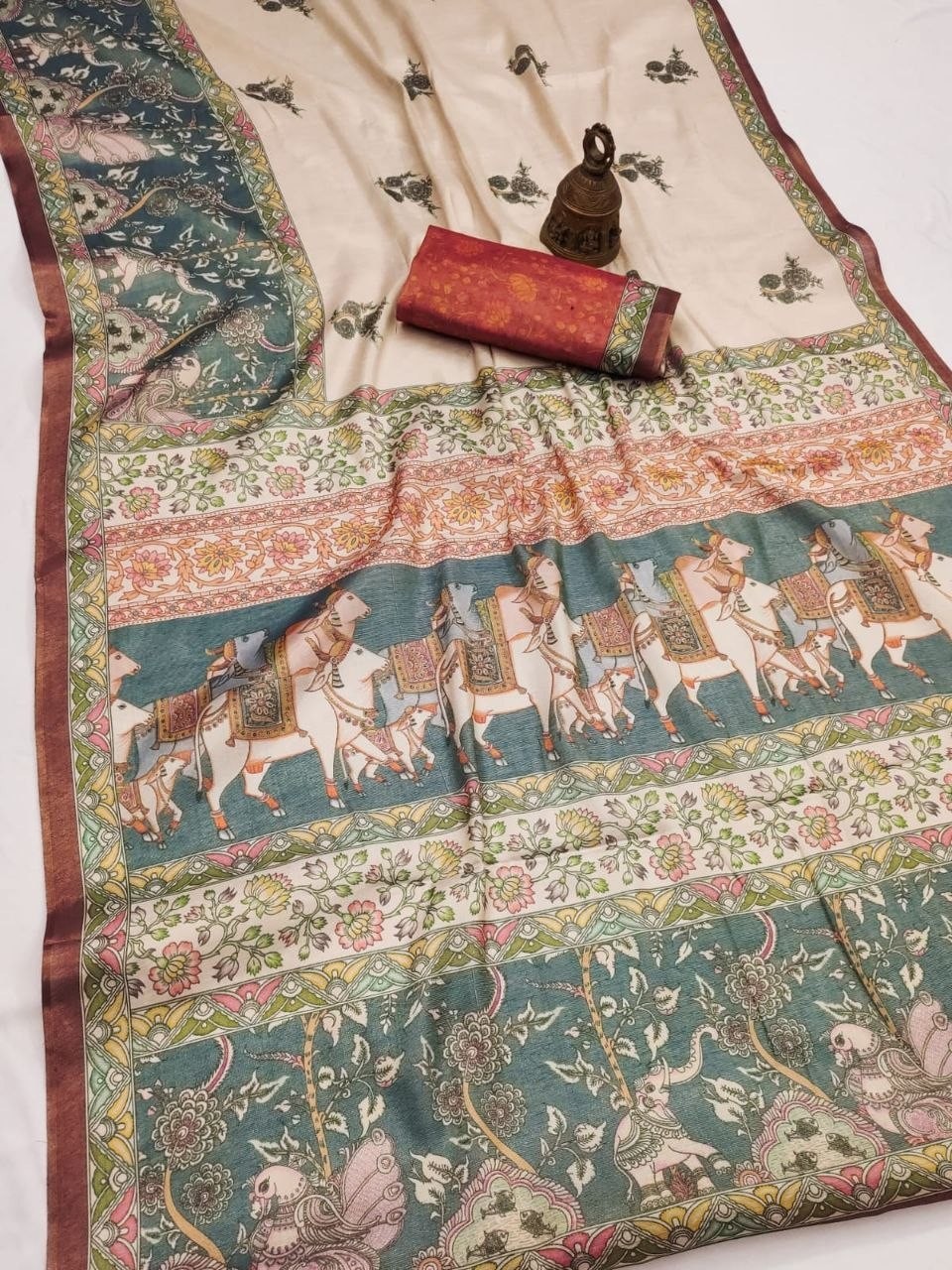 Linen Tissue Silk Saree Designer Party Wear Indian Sari Matching Blouse Piece
