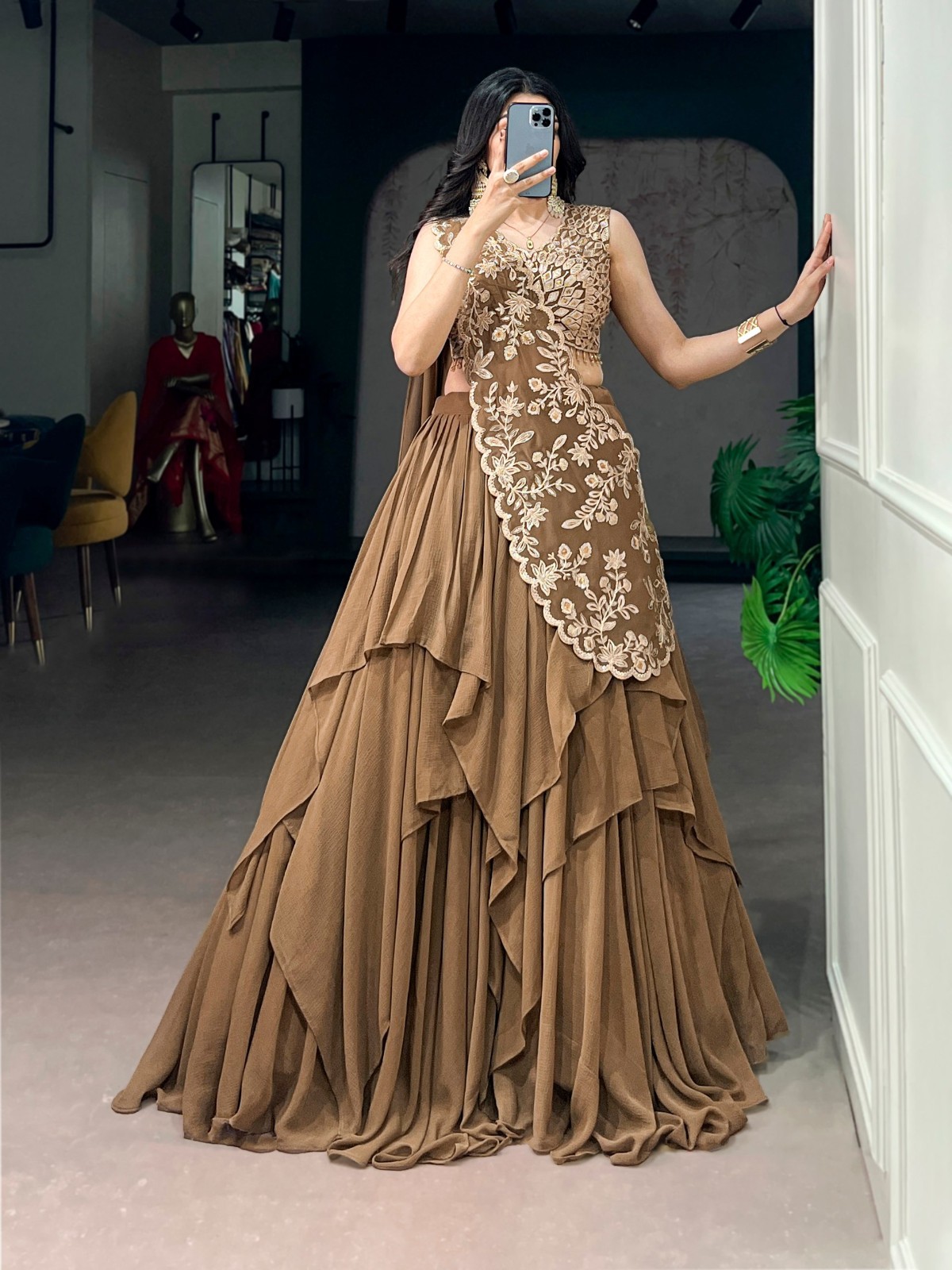 Elegant Marble Fabric Lehenga Choli Indian Pakistani Festive Party Wear Dress