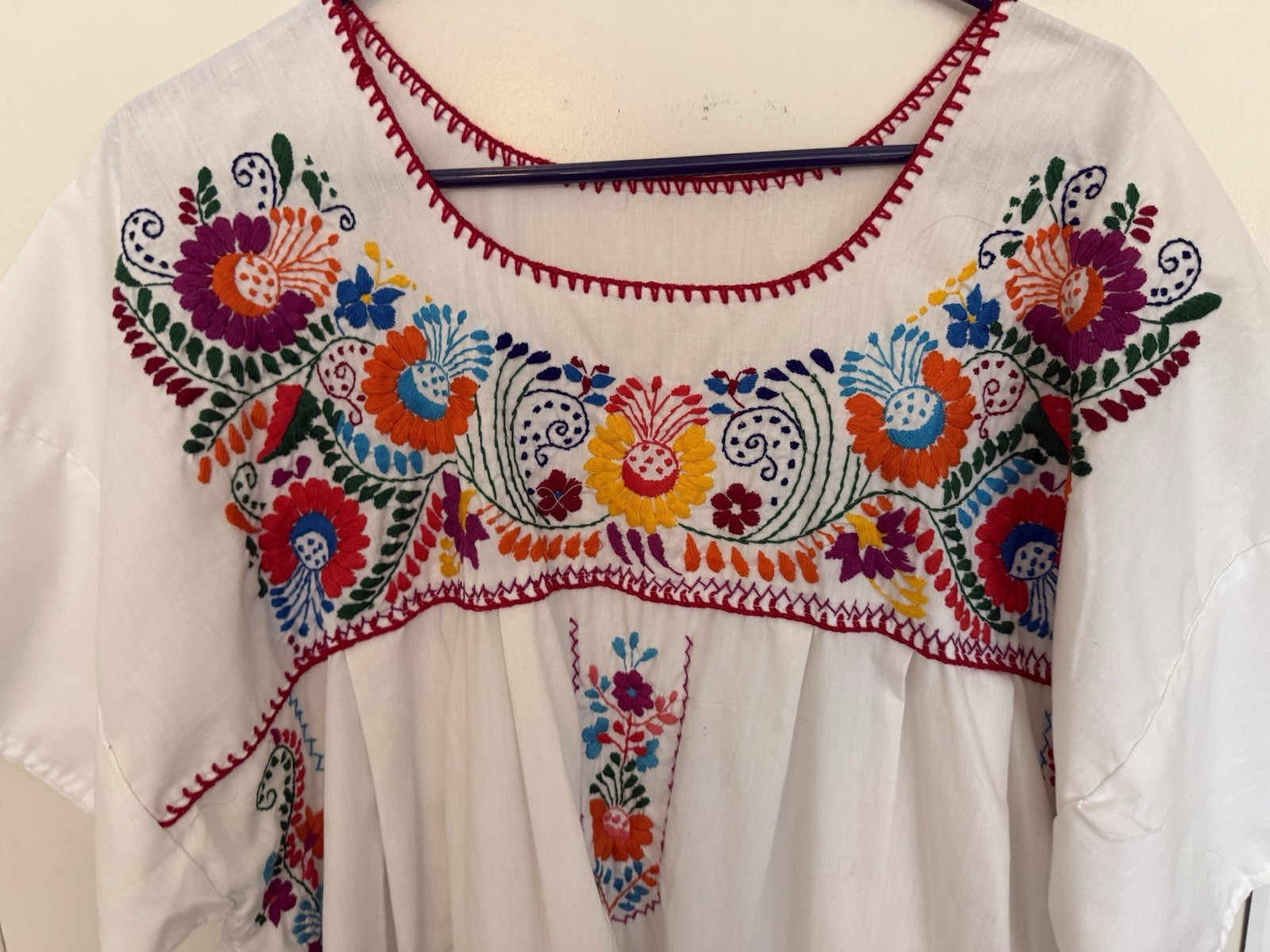 Vtg San Antonino White Hand Embroidered Oaxacan Mexican Traditional Huipil Dress