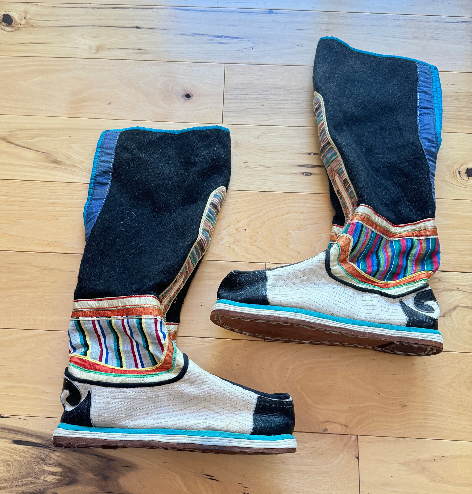 Tibetan Vintage Boots Colorful Pattern Cotton Wool Leather Mongolian 7.5