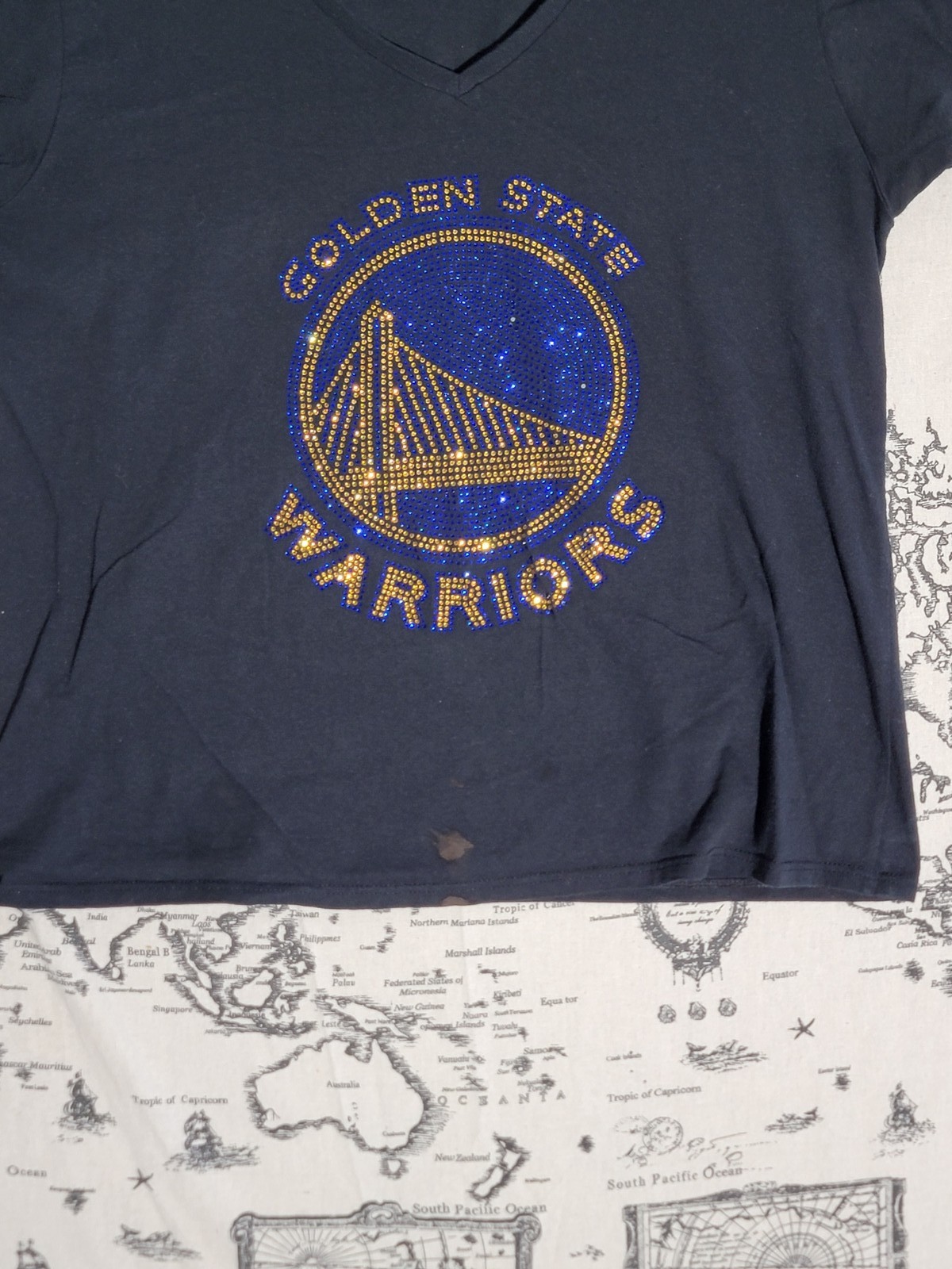 Gildan Golden State Warriors Rhinestone V-Neck T-Shirt Women’s 2XL