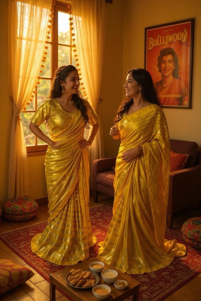 Beautiful yellow Sequins Saree With The Unstitched Blouse Partywear