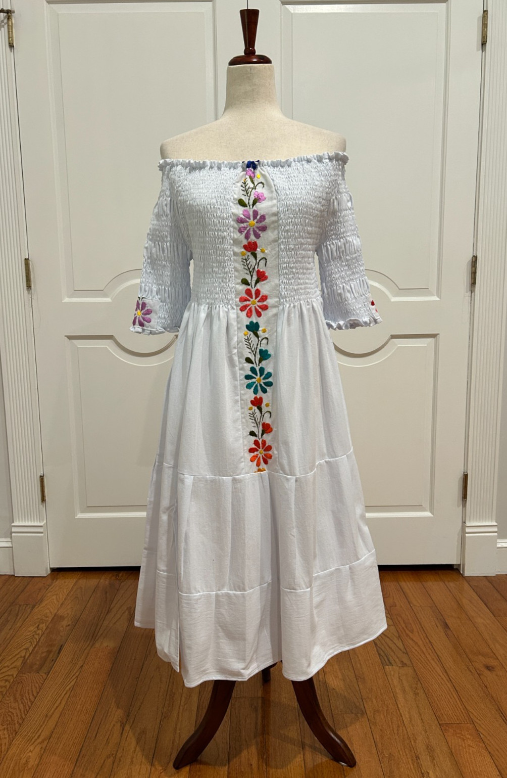 One of a Kind Mexican embroidered dress, hand Embroidered with Silk threads.