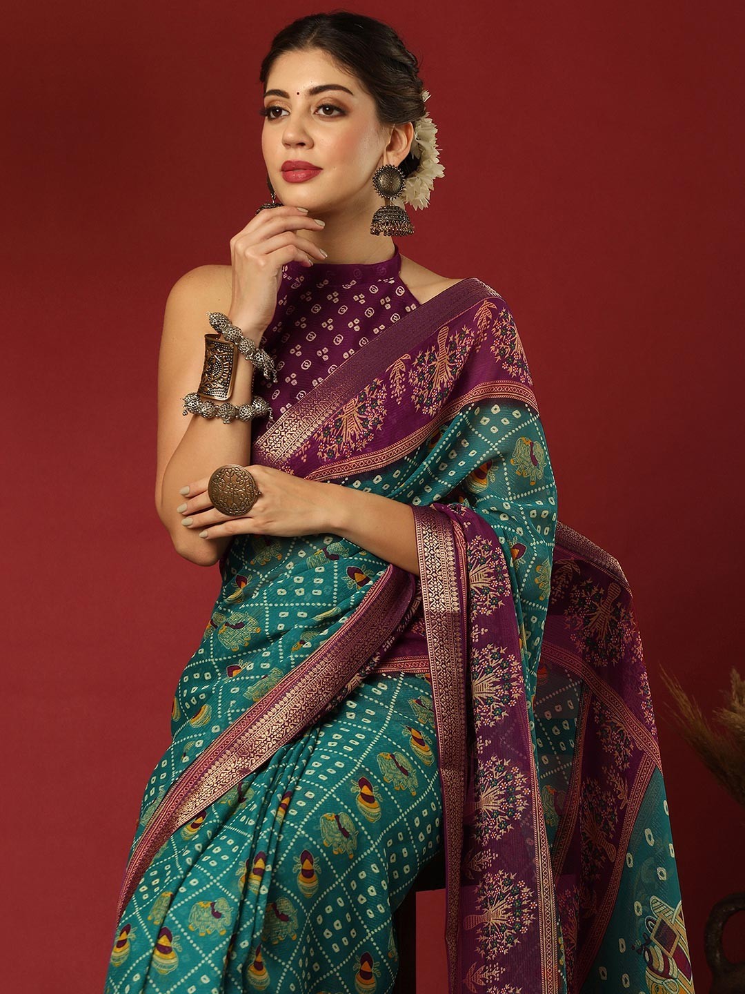 Women’s Bandhani Printed Pure Georgette Saree