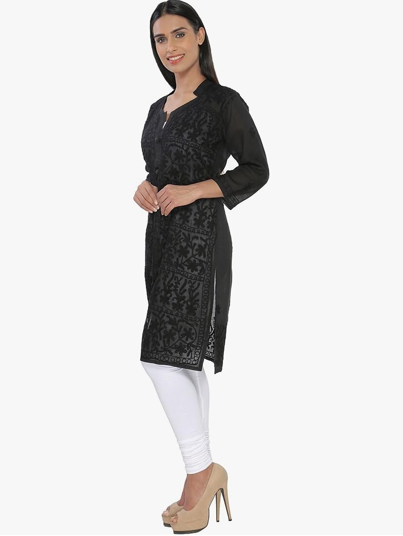 kurti Chikankari aari work black color soft cotton fabric festive & daily wear