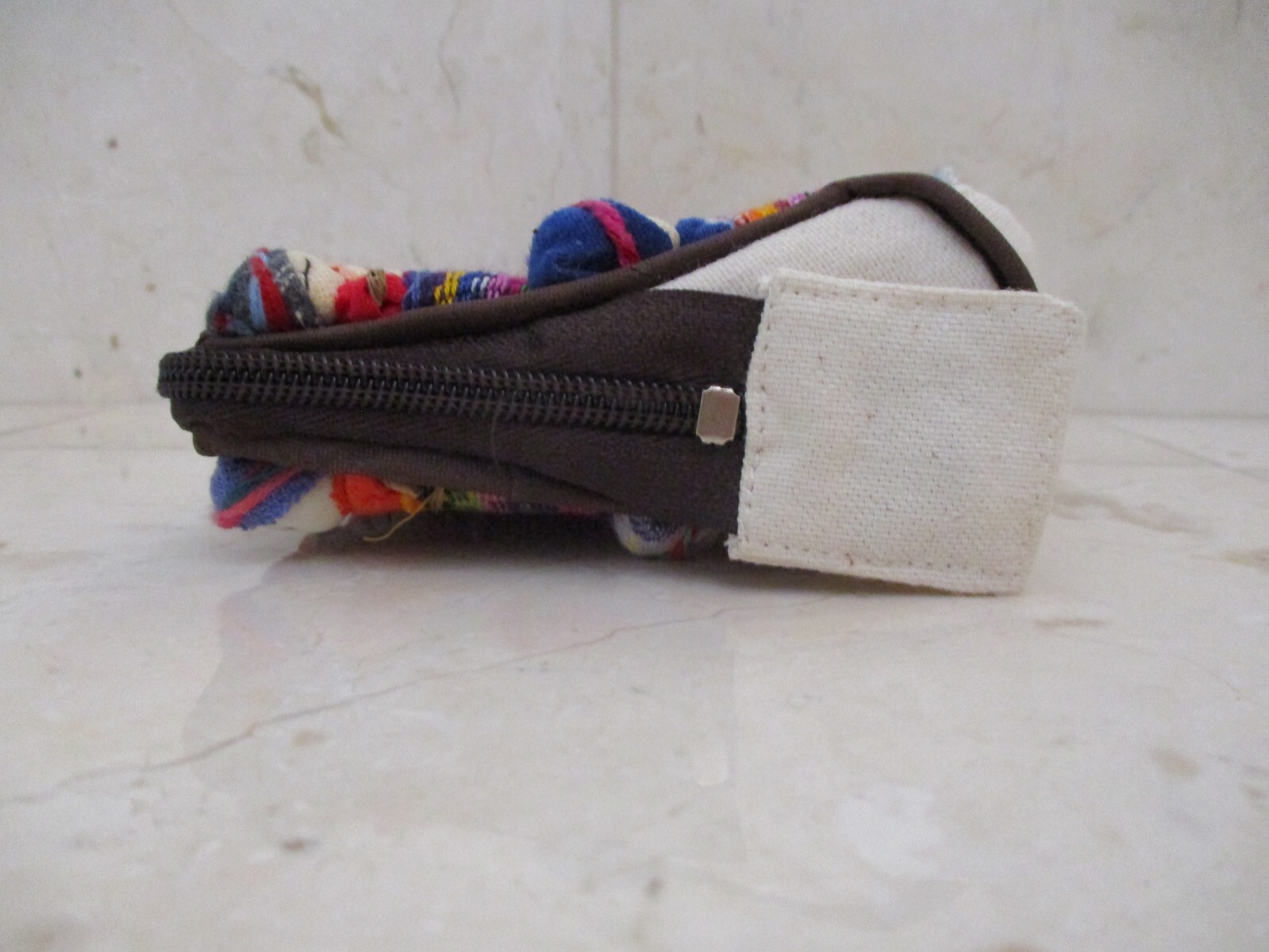 Mexican Handmade Canvas Multicolor Worry Doll Zipper Cosmetic Bag Makeup 8″ NWOT