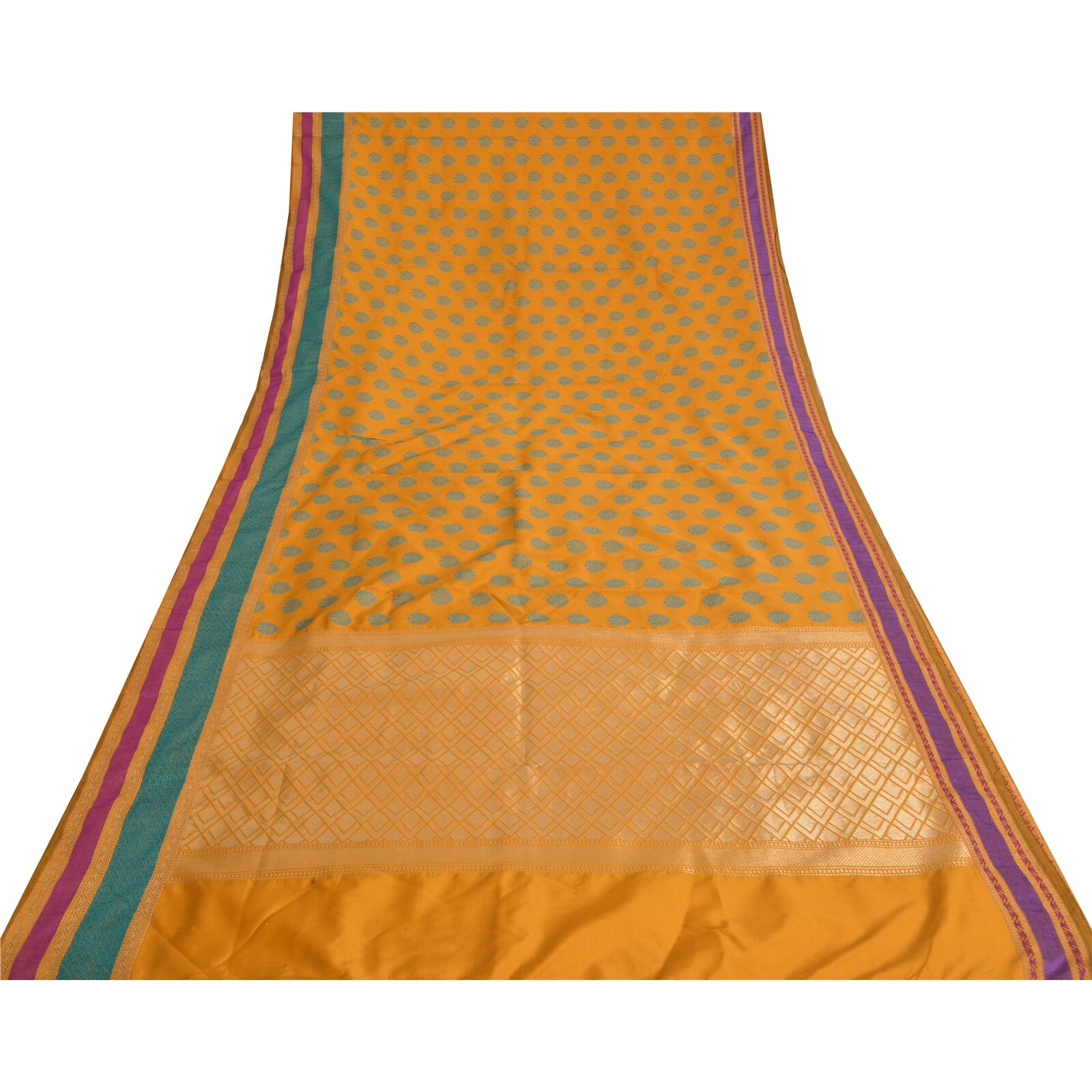 Sanskriti Vintage Mustard Indian Sari Art Silk Woven Work Sarees Zari Fabric
