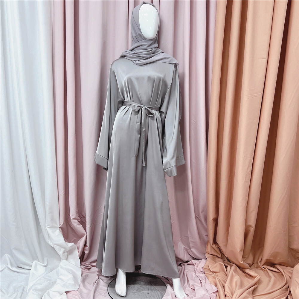 New Eid Mubarak Satin Abaya Women Muslim Maxi Dress Islamic Clothing Dubai