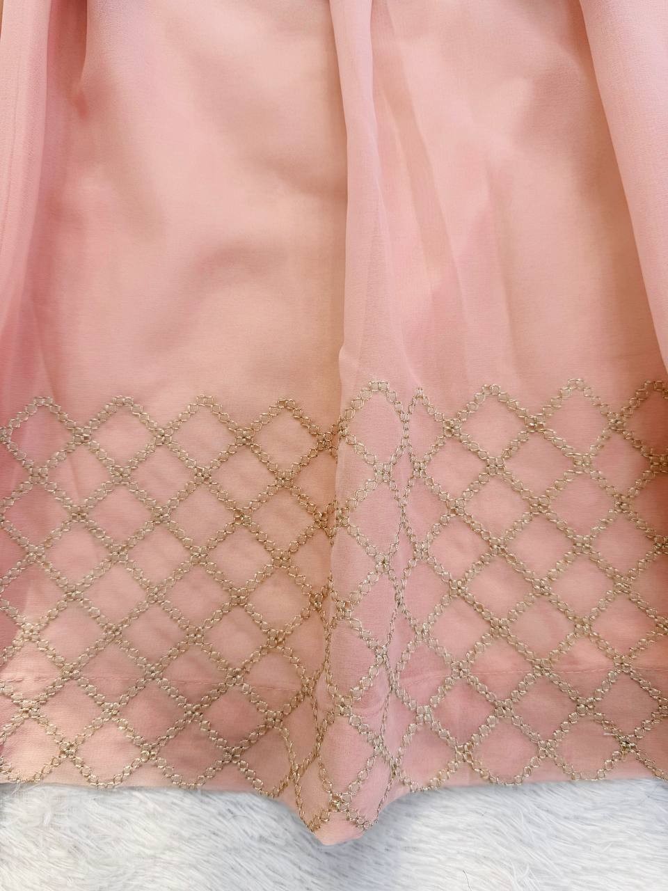 Stunning Faux Georgette Peach Top Lehenga With Dupatta For Wedding & Party Wear