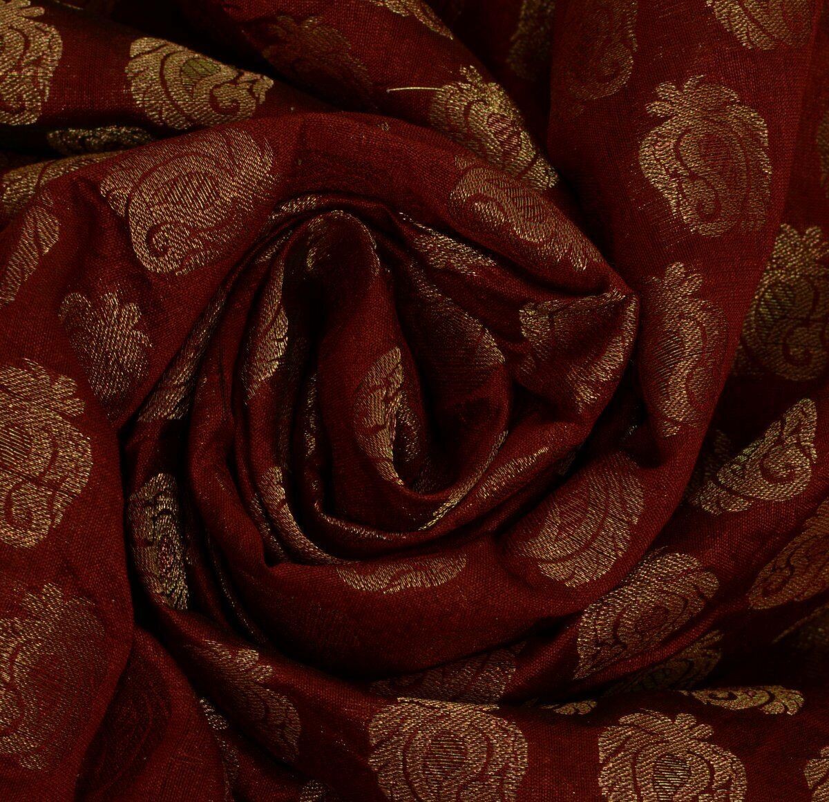 Indian Saree Embroidered Banarasi Chanderi Patch Work Brocade Border Sari Maroon