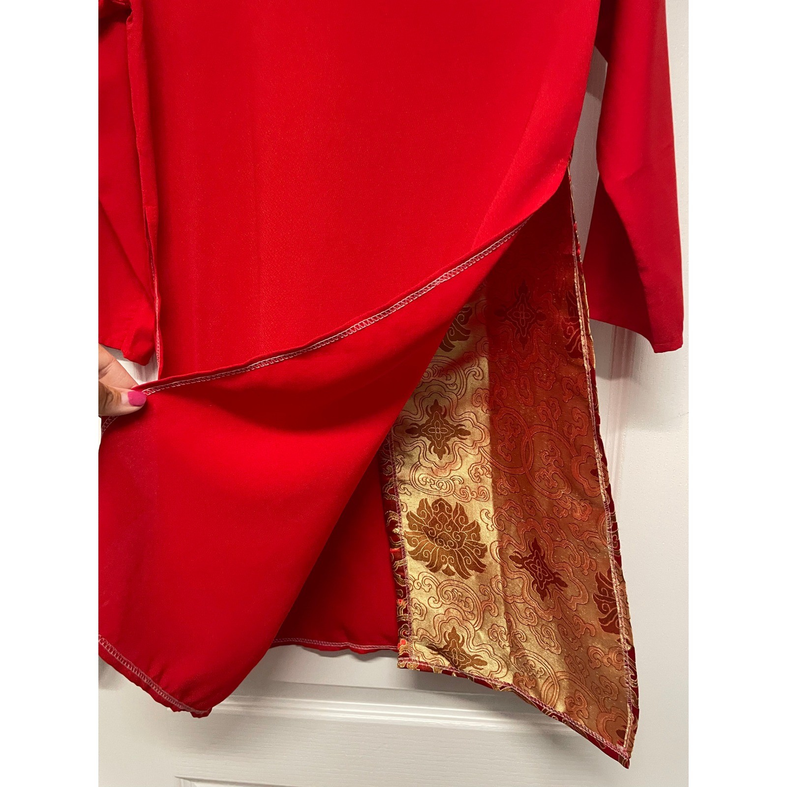 Viet Fashion Kids Red Gold Silk Dragon Ao Dai Tunic Brocade Size 14 Vietnam